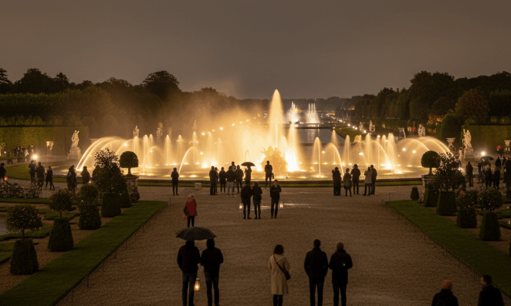 découvrez les illuminations nocturnes des grandes eaux au château de versailles, un spectacle éblouissant mêlant lumière, musique et fontaines pour une soirée inoubliable.